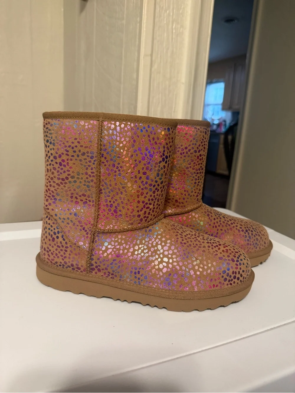 UGG Kids Tan Holographic Dot Mid Boots